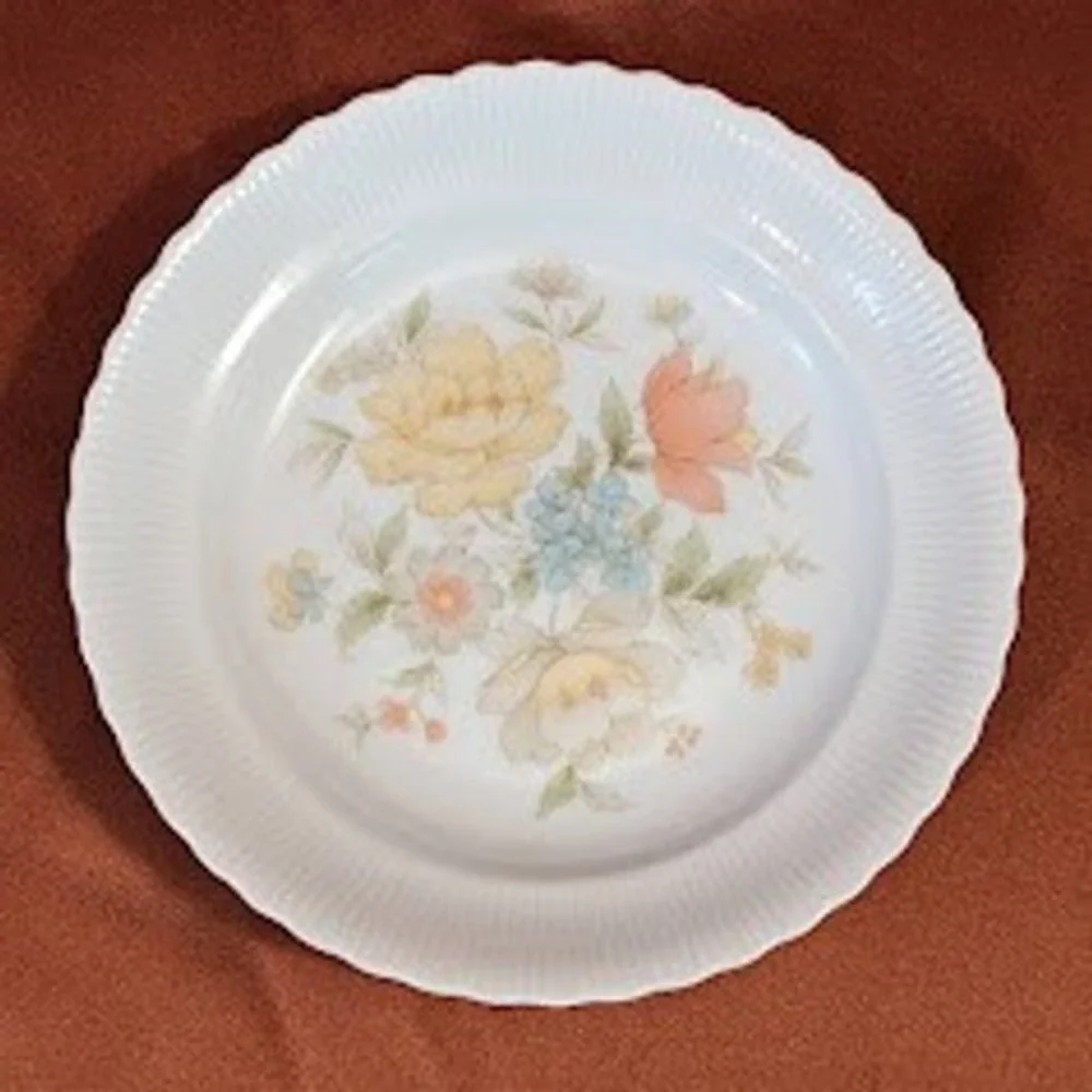 Vintage Ichiyama Toen Japan Floral Porcelain Dessert Plates Set of 6 Ribbed Edge - Picture 4 of 9